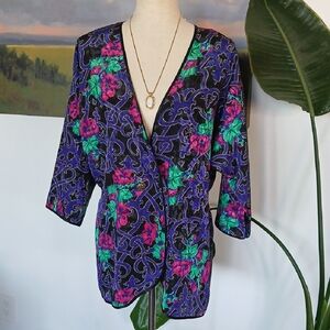 Lucie Ann Vintage Floral Satin Jacket Robe